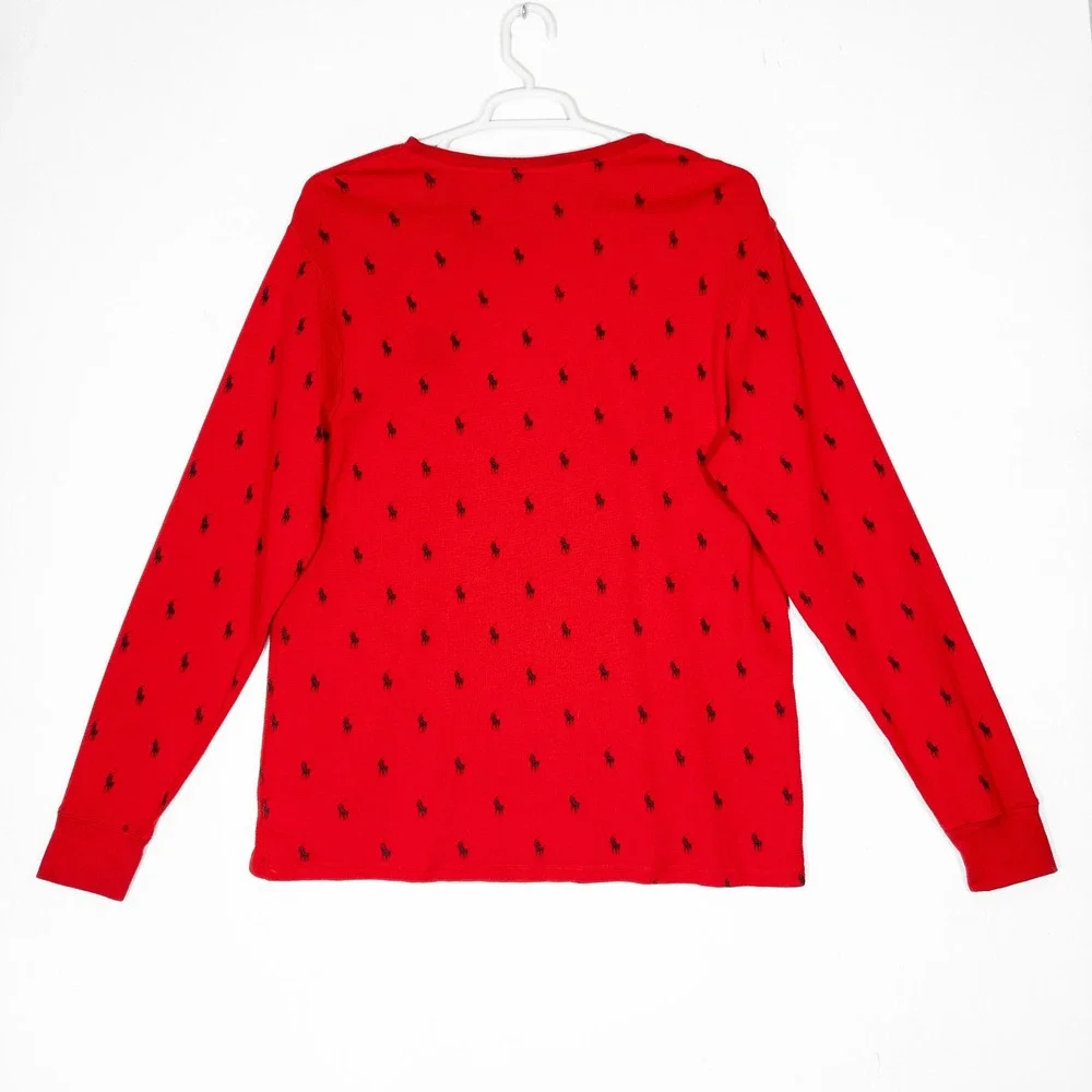 Polo Ralph Lauren Red All Over Pony Logo Waffle Knit Thermal Shirt Mens XL